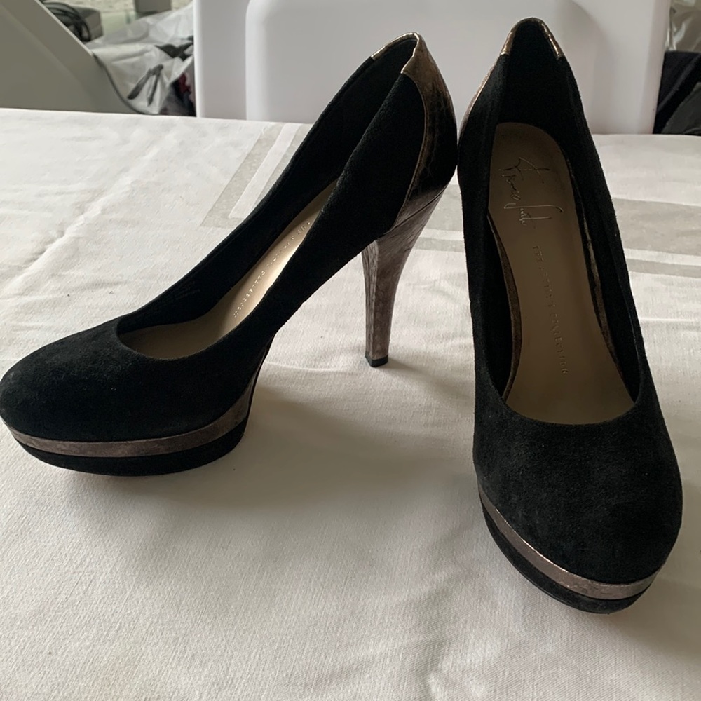 Franco Sarto gold & black platform heels